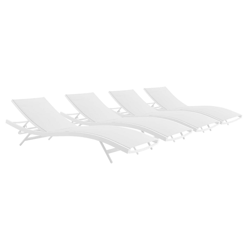 Modway Glimpse Modern Aluminum Patio Chaise Lounge Chair in White (Set of 4)