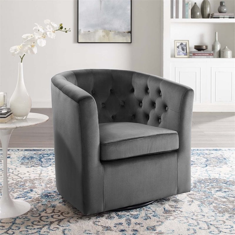 Modway Prospect Tufted Performance Velvet Swivel Armchair in Charcoal