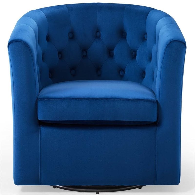 Modway Prospect Tufted Performance Velvet/Wood Swivel Armchair in Navy