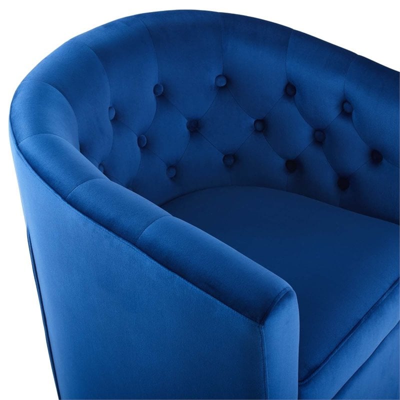 Modway Prospect Tufted Performance Velvet/Wood Swivel Armchair in Navy