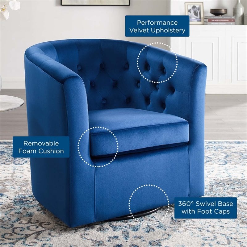 Modway Prospect Tufted Performance Velvet/Wood Swivel Armchair in Navy