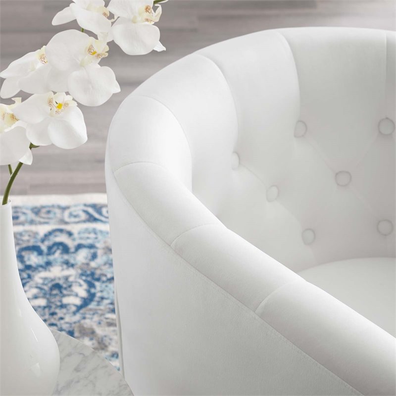 Modway Prospect Tufted Performance Velvet/Wood Swivel Armchair in White