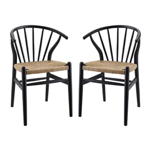 Modway Flourish 18.5&quot Spindle Wooden Dining Side Chair in Black (Set of 2)