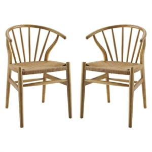 Modway Flourish 18.5&quot Spindle Wooden Dining Side Chair in Natural (Set of 2)