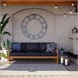 Modway Marina Teak Wood & Fabric Patio Sofa in Natural and Navy