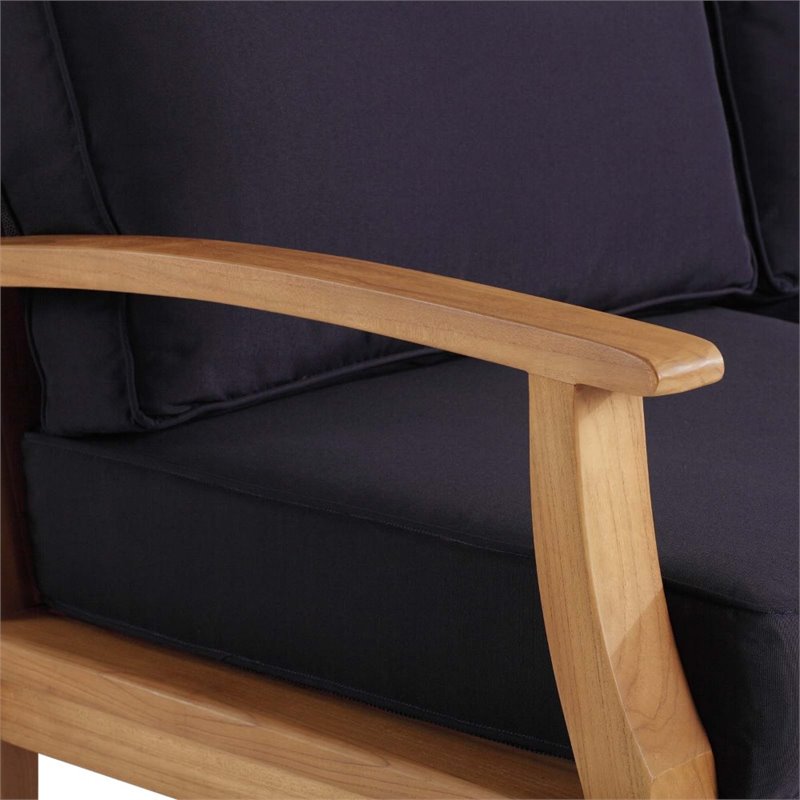 Modway Marina Teak Wood & Fabric Patio Sofa in Natural and Navy