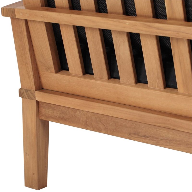 Modway Marina Teak Wood & Fabric Patio Sofa in Natural and Navy