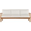 Modway Marina Teak Wood & Fabric Patio Sofa in Natural and White