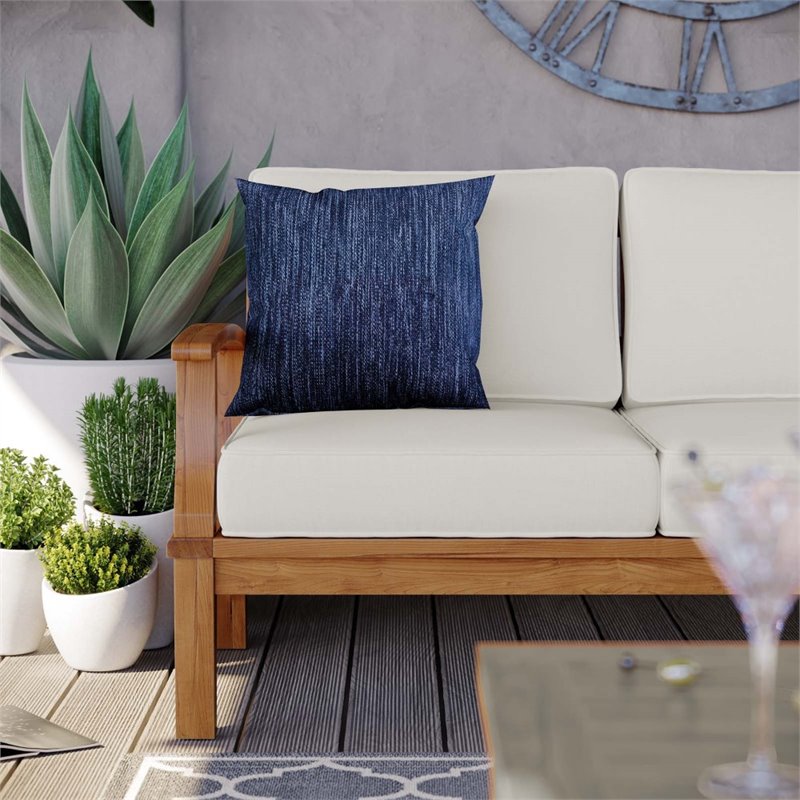 Modway Marina Teak Wood & Fabric Patio Sofa in Natural and White