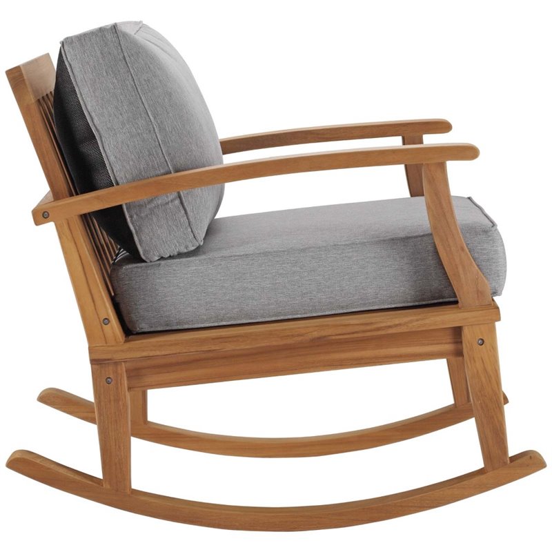 Modway Marina Solid Teak Wood Patio Rocking Chair in Natural and Gray