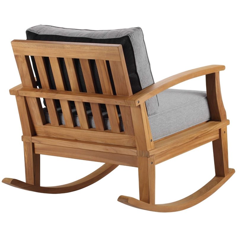 Modway Marina Solid Teak Wood Patio Rocking Chair in Natural and Gray