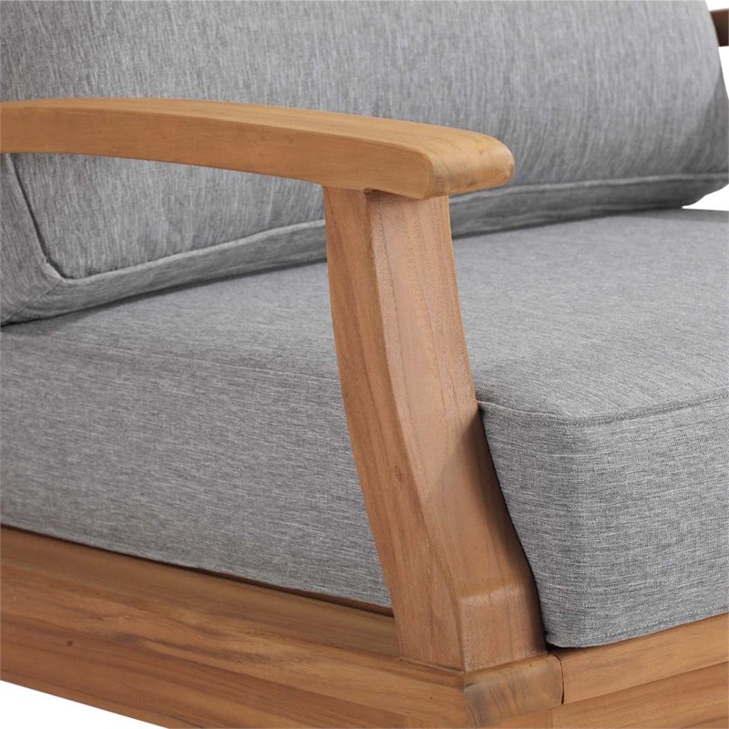 Modway Marina Solid Teak Wood Patio Rocking Chair in Natural and Gray