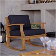 Modway Marina Solid Teak Wood Patio Rocking Chair in Natural and Navy