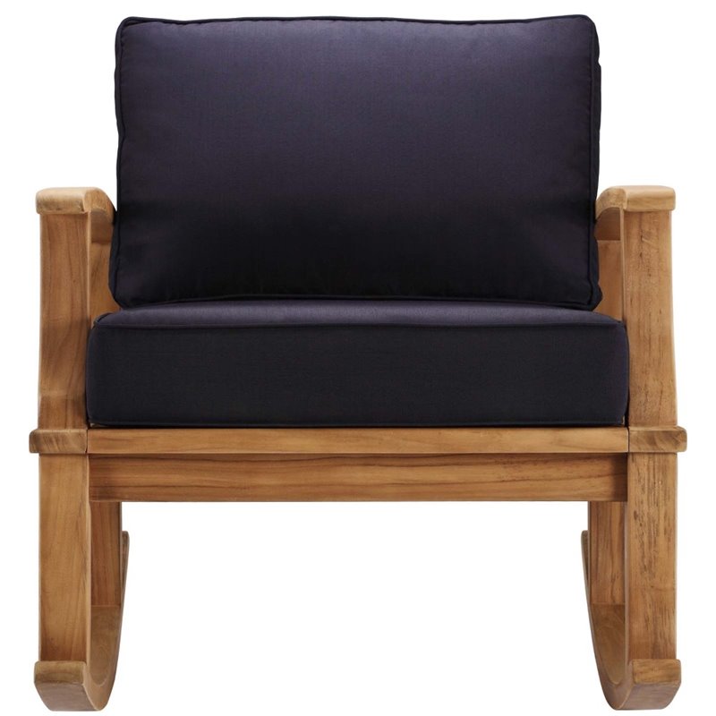 Modway Marina Solid Teak Wood Patio Rocking Chair in Natural and Navy