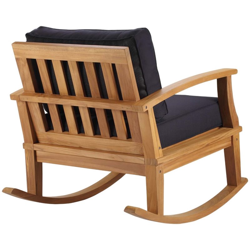 Modway Marina Solid Teak Wood Patio Rocking Chair in Natural and Navy
