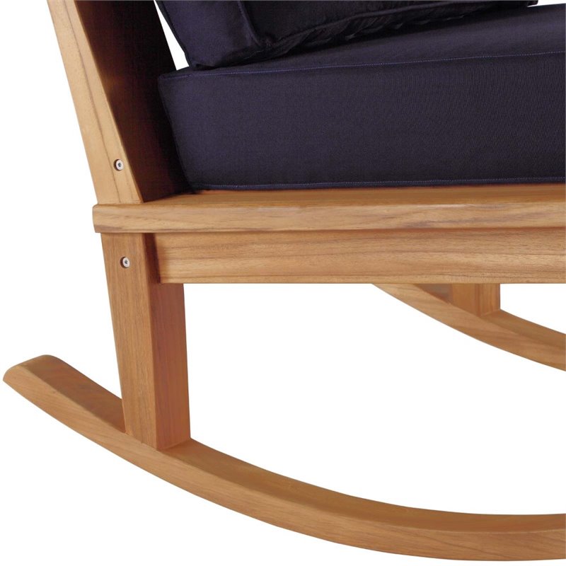 Modway Marina Solid Teak Wood Patio Rocking Chair in Natural and Navy