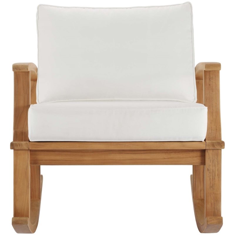 Modway Marina Solid Teak Wood Patio Rocking Chair in Natural and White