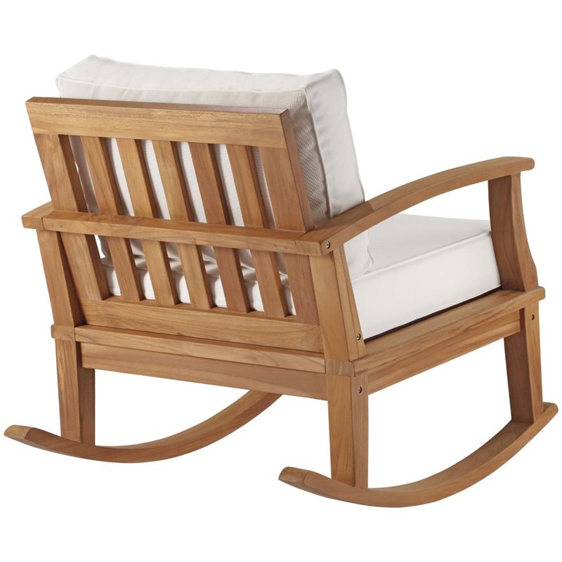Modway Marina Solid Teak Wood Patio Rocking Chair in Natural and White