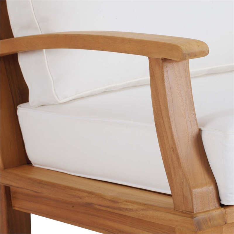 Modway Marina Solid Teak Wood Patio Rocking Chair in Natural and White