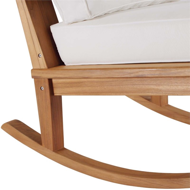 Modway Marina Solid Teak Wood Patio Rocking Chair in Natural and White