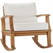 Modway Marina Solid Teak Wood Patio Rocking Chair in Natural and White