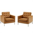 Modway Loft Modern Faux Leather Armchair in Silver/Tan (Set of 2)