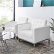 Modway Loft Modern Faux Leather Armchair in Silver/White (Set of 2)
