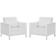 Modway Loft Modern Faux Leather Armchair in Silver/White (Set of 2)