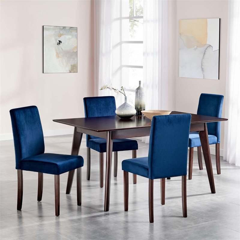 Prosper 5 Piece Upholstered Velvet Dining Set in Cappuccino Navy
