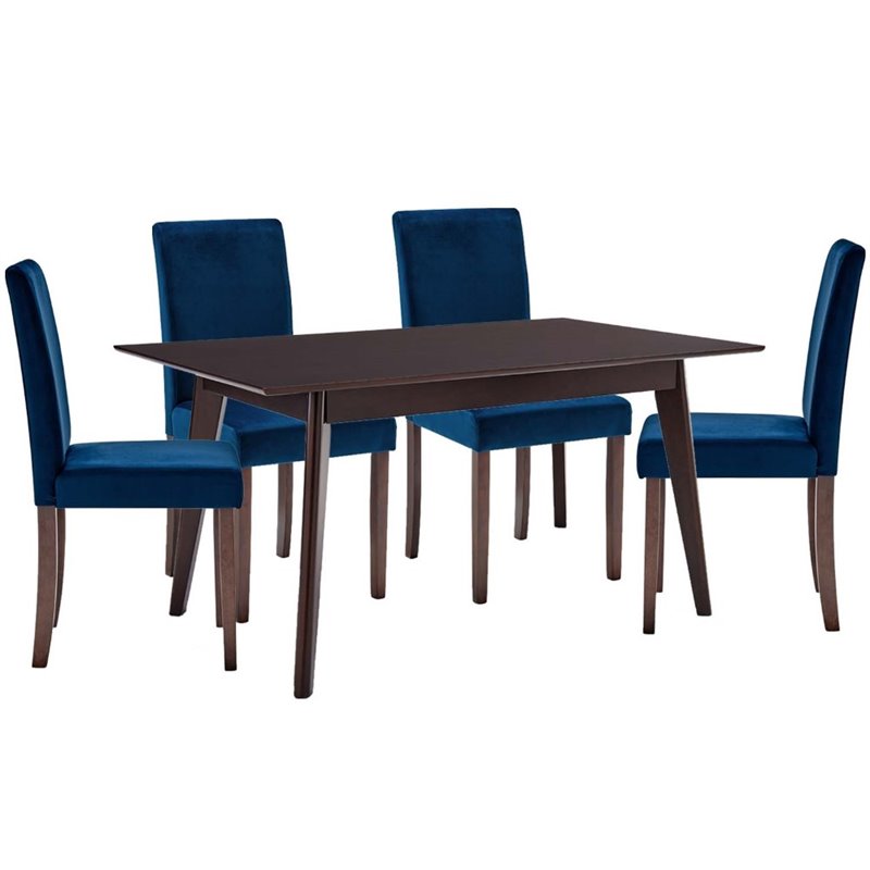 Prosper 5 Piece Upholstered Velvet Dining Set in Cappuccino Navy