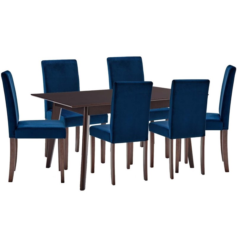 Prosper 7 Piece Upholstered Velvet Dining Set in Cappuccino Navy
