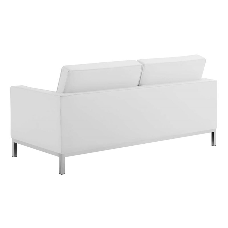 Modway Loft 3-Piece Modern Tufted Faux Leather Sofa Set in White/Silver