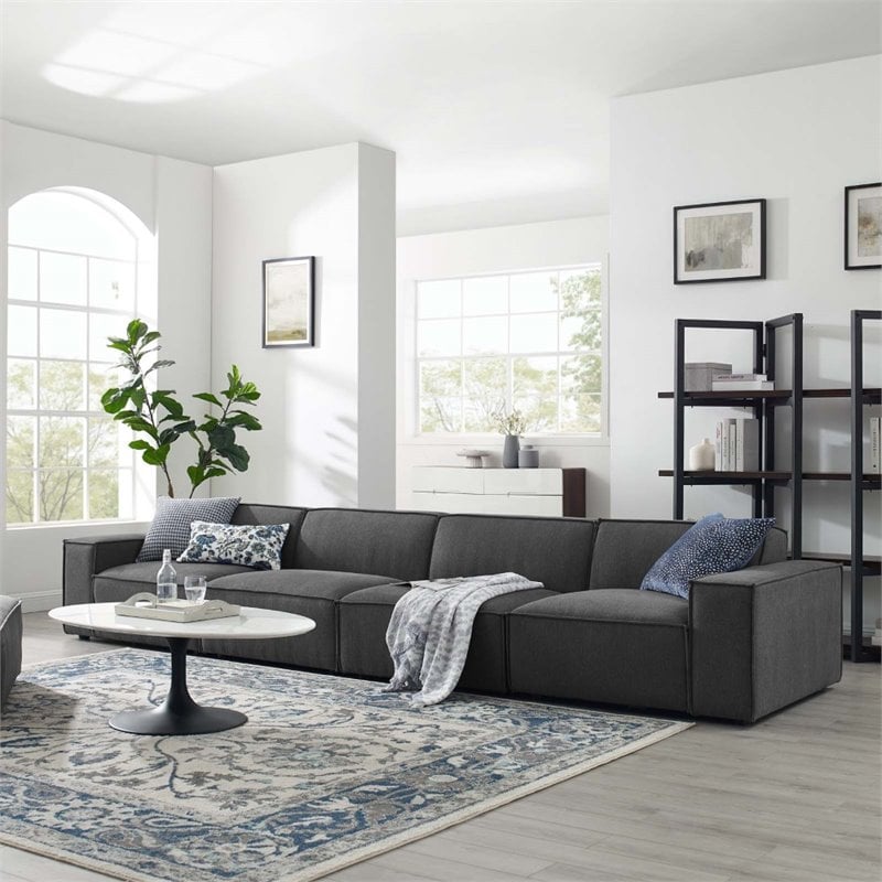 Modway Restore 4-Piece Modern Fabric Upholstered Sectional Sofa in Charcoal