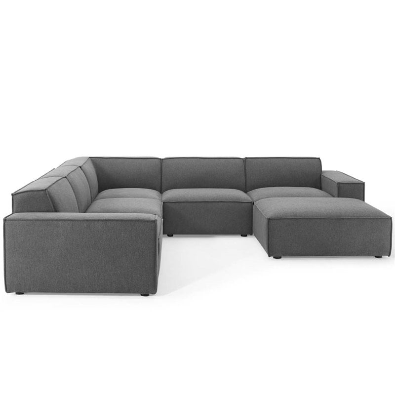Modway Restore 6-Piece Modern Fabric Upholstered Sectional Sofa in Charcoal