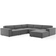 Modway Restore 6-Piece Modern Fabric Upholstered Sectional Sofa in Charcoal