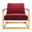 Modway Seg Performance Velvet Upholstered Accent Chair in Gold and Maroon Red