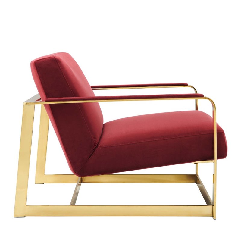 Modway Seg Performance Velvet Upholstered Accent Chair in Gold and Maroon Red