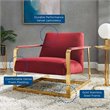 Modway Seg Performance Velvet Upholstered Accent Chair in Gold and Maroon Red