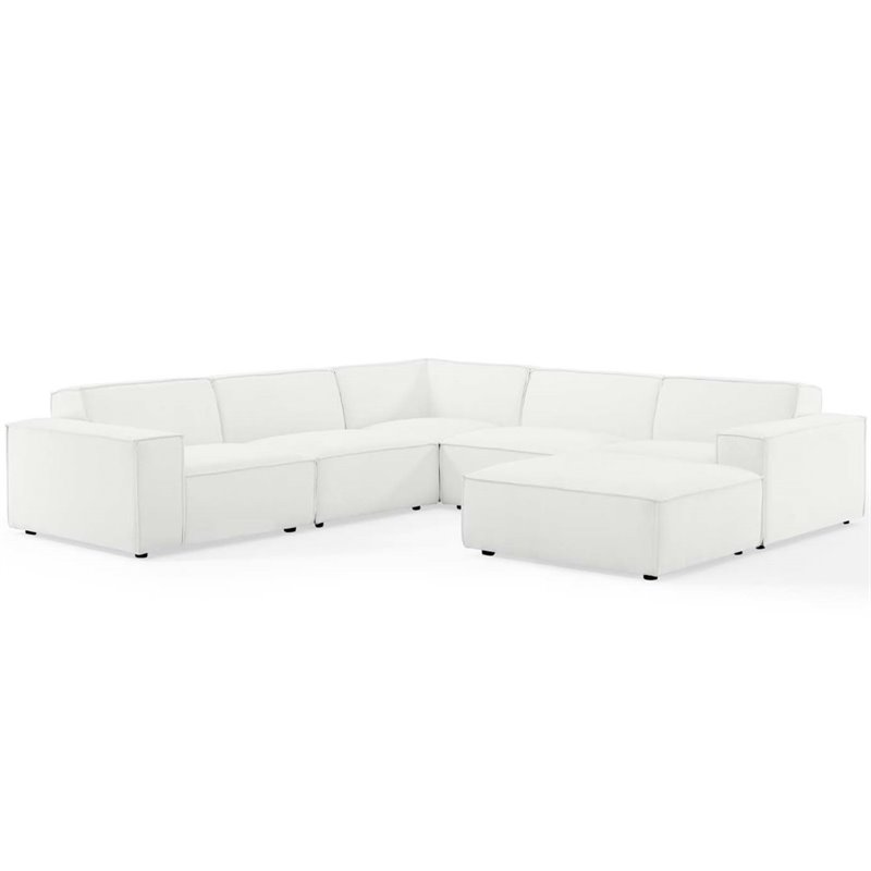 Modway Restore 6-Piece Modern Fabric Upholstered Sectional Sofa in White