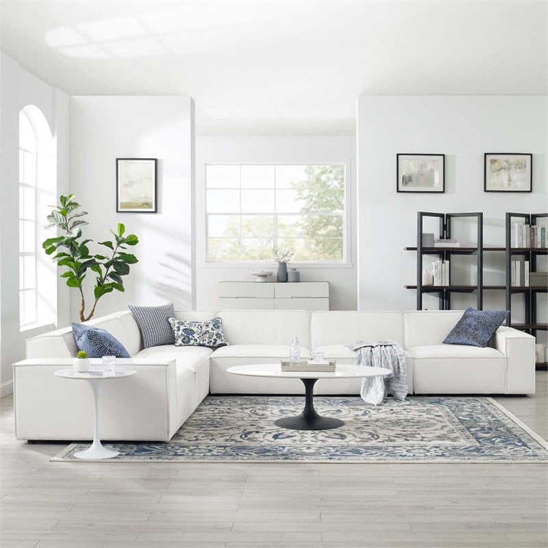 Modway Restore 6-Piece Modern Fabric Sectional Sofa in White