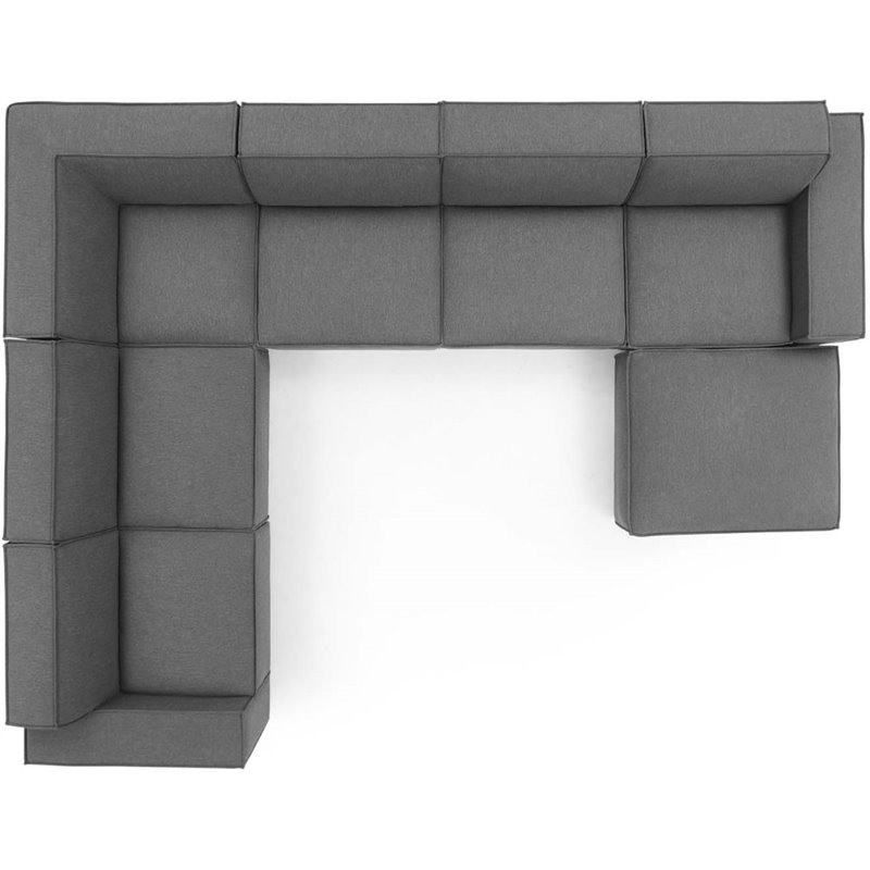 Modway Restore 7-Piece Modern Fabric Upholstered Sectional Sofa in Charcoal
