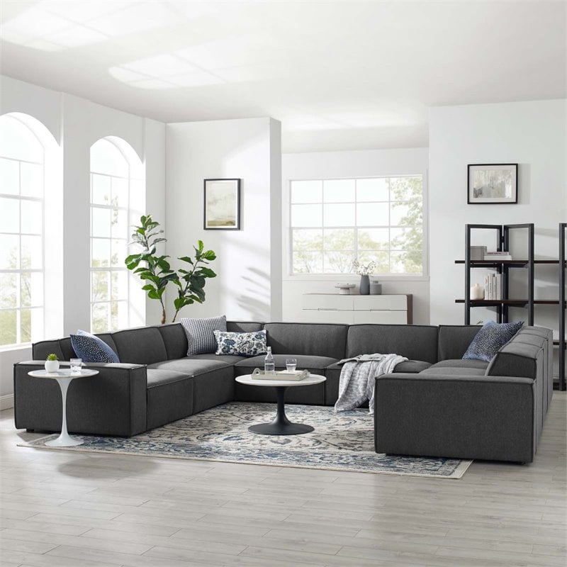 Modway Restore 8-Piece Modern Fabric Upholstered Sectional Sofa in Charcoal