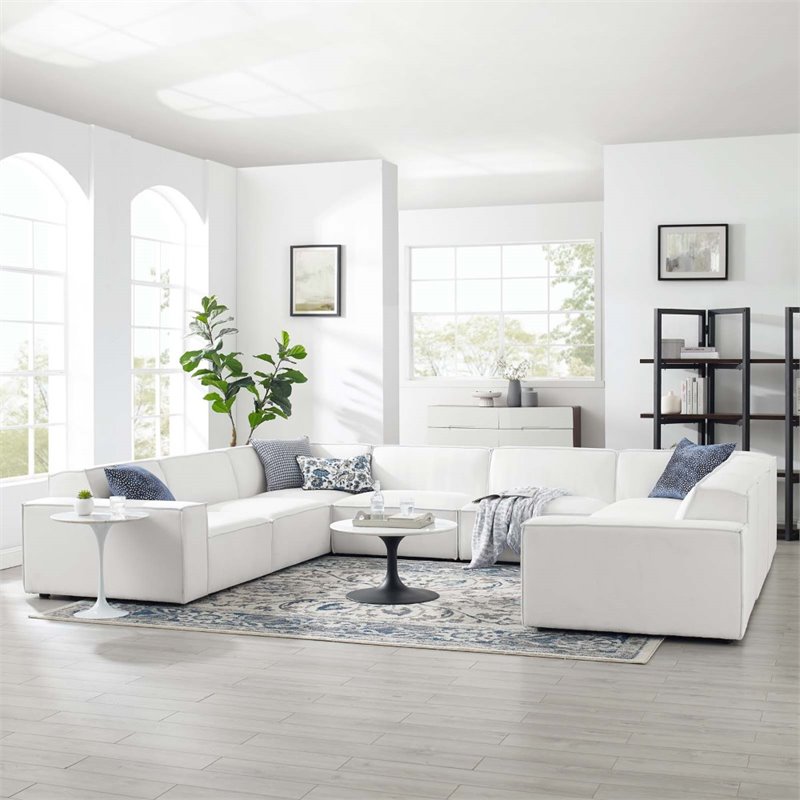 Modway Restore 8-Piece Modern Fabric Upholstered Sectional Sofa in White