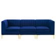 Modway Triumph 3-Seater Channel Performance Velvet Tufted Sofa in Navy