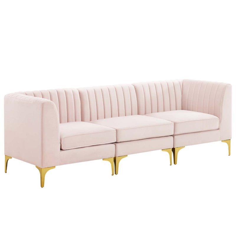 Modway Triumph 3Seater Channel Performance Velvet Tufted Sofa in Pink