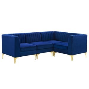 Modway Triumph 4-Piece Channel Performance Velvet Tufted Sectional Sofa in Navy