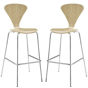 Modway Passage 31&quot Wooden V Shaped Back Bar Stool in Natural (Set of 2)