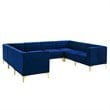 Modway Triumph 8-Piece Channel Performance Velvet Tufted Sectional Sofa in Navy