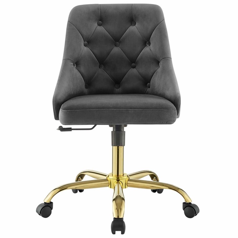 Modway Distinct Performance Velvet Tufted Office Swivel Chair in Gold and Gray