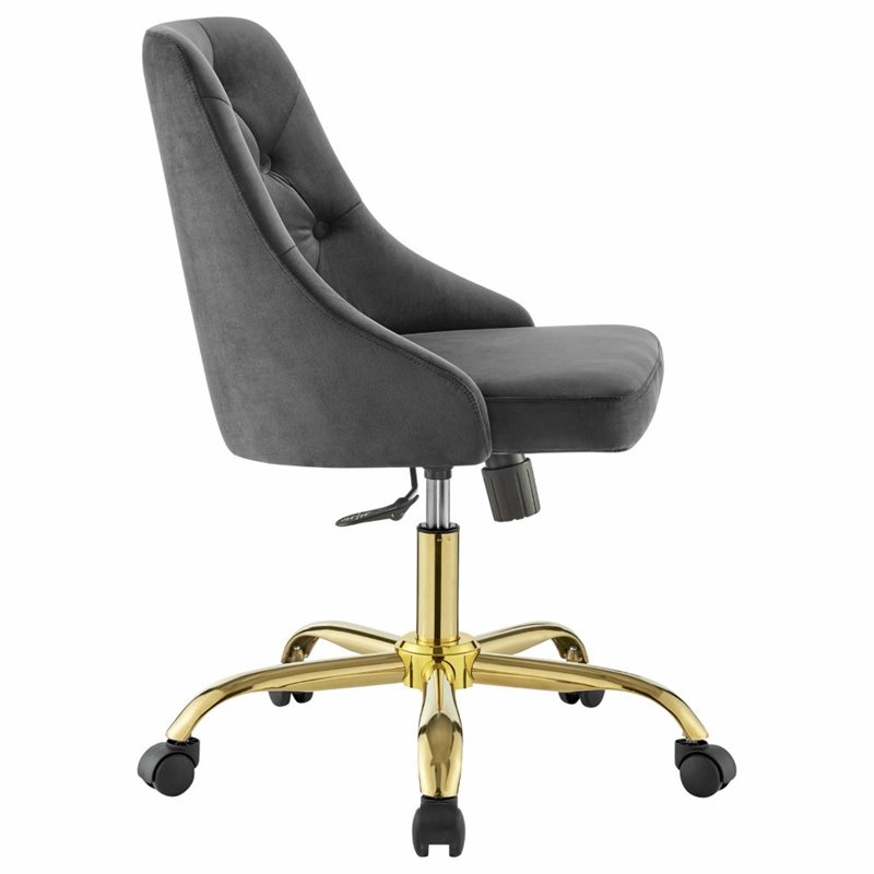 Modway Distinct Performance Velvet Tufted Office Swivel Chair in Gold and Gray
